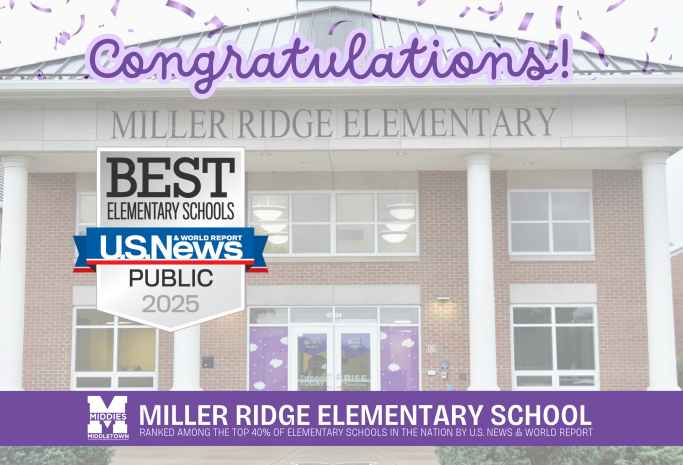 photo of Miller Ridge building with logo for US News Public Schools award 2025